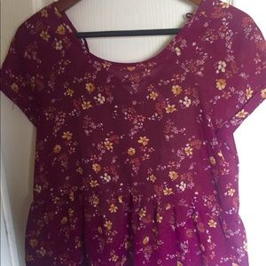 Maroon flowered lace up blouse